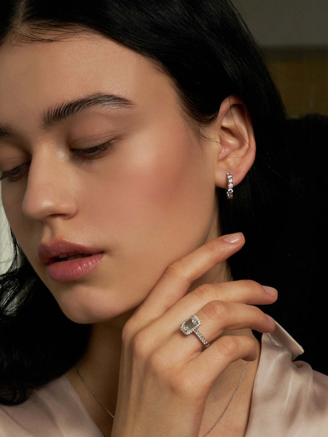 Wrapped Diamond Eternity Hoop Earring (3mm)