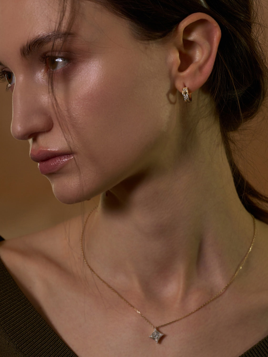 Lab Diamond Symbol Fabe Hoop Earrings